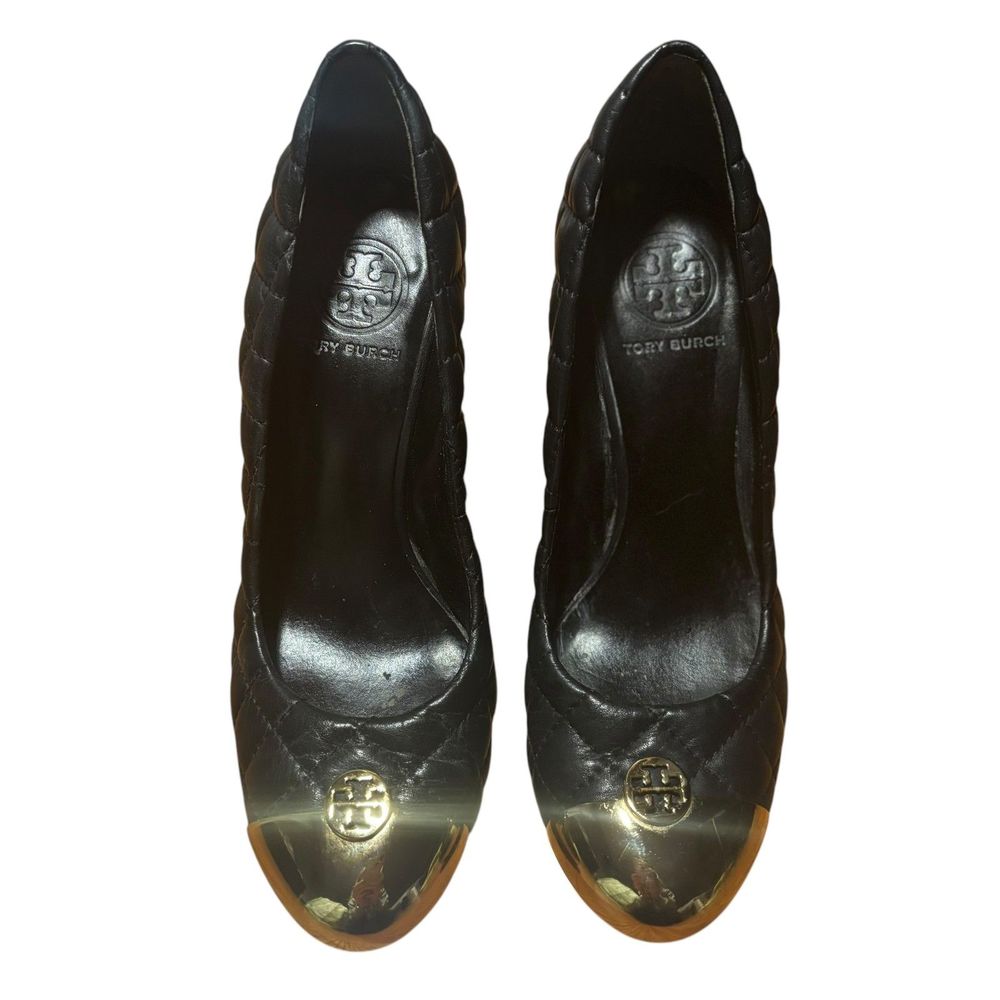 Tory Burch Kaitlin Wedge in Black and Gold- Size 7 - Picture 2 of 8